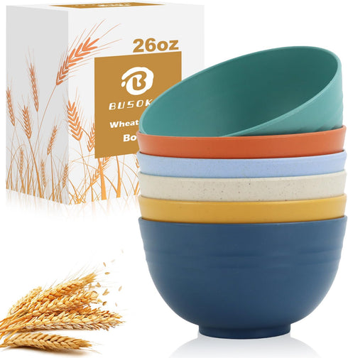 Unbreakable Cereal Bowls, 26 OZ Wheat Straw Bowls Set of 6, Microwave and Dishwasher Safe