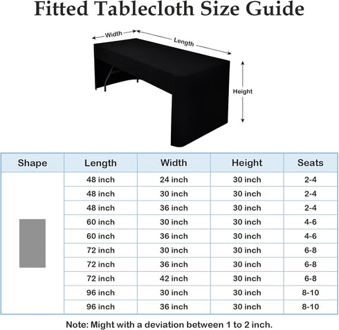 2 Pack 4ft (48x24 Inch), 3-Sided Wolkemer Open Back Fitted Tablecloth Rectangle Vendor Table Cloth Washable Black