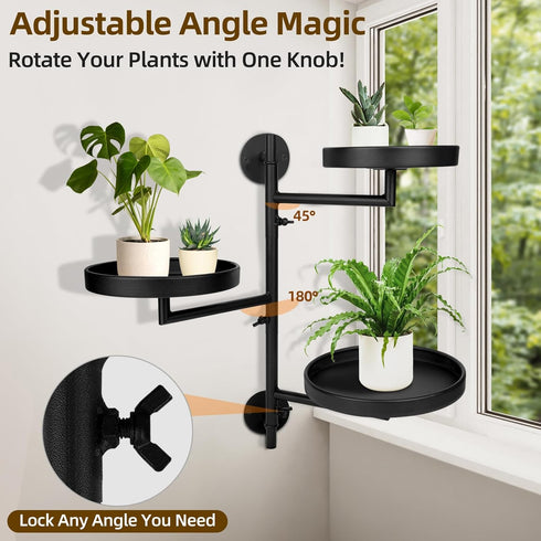 FAMIFAVOR 3 Rotating Window Plant Shelves with Adjustable Knobs, Tiers Metal Wall Shelf for Plants Indoor, Sturdy