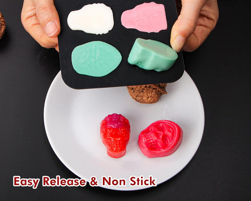 Webake Skull Chocolate Mold, 5 Different Shapes Silicone Skeleton Mold for Halloween Treats, Pack of 2