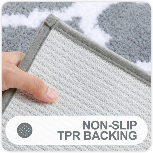 OLANLY Soft and Absorbent Bathroom Rugs 24x16, Non-Slip Shaggy Shower Carpet, Machine Wash Dry, Grey Bath Mats