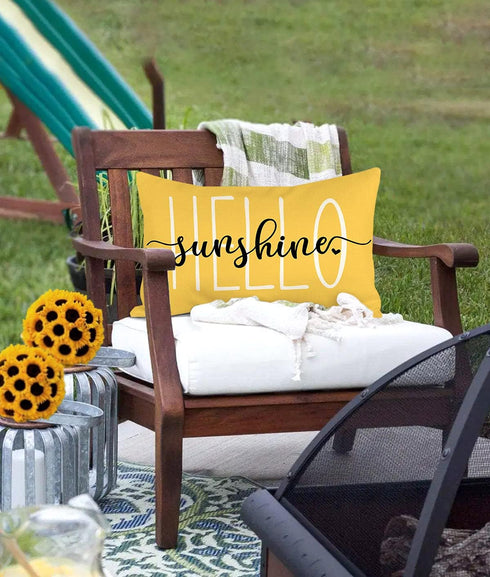 4TH Emotion Hello Sunshine Pillow Cover, Farmhouse Yellow Lumbar Cushion Case, 12x20 Inches