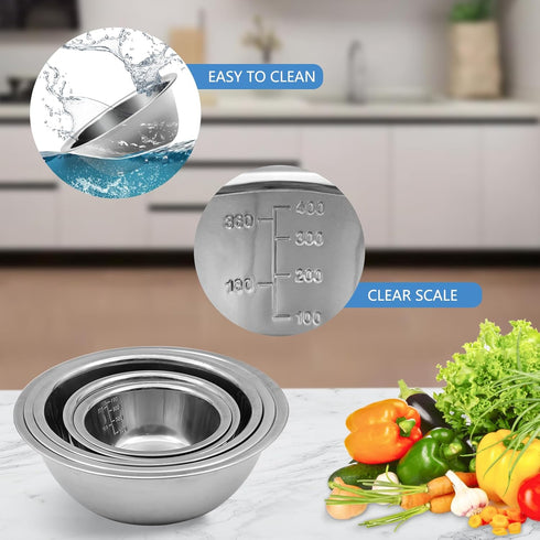 Mixing Bowl Set of 5, Stainless Steel Mixing Bowls, Nesting Whisking Bowl Set for Cooking, Baking, Serving, Food/Salad Prep by YGFRSTO