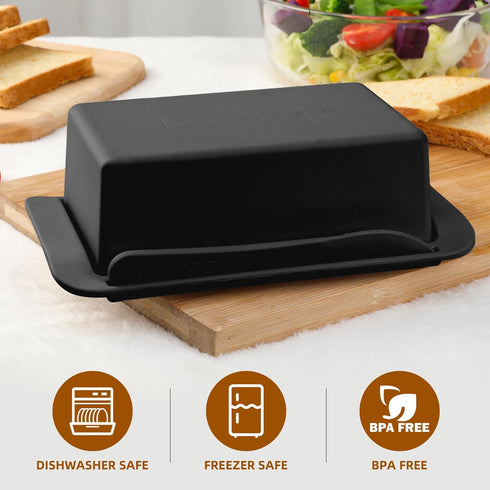 Bamboo Butter Dish with Lid & Knife, Large Butter Keeper for Countertop & Fridge, Holder for 2 Sticks, Dishwasher Safe,