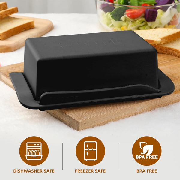 Bamboo Butter Dish with Lid & Knife, Large Butter Keeper for Countertop & Fridge, Holder for 2 Sticks, Dishwasher Safe,