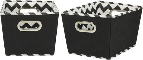 Household Essentials Fabric Storage Bins, Set of 2, Tapered KD Bins with Dual Grommet Handles, Black Chevron Print