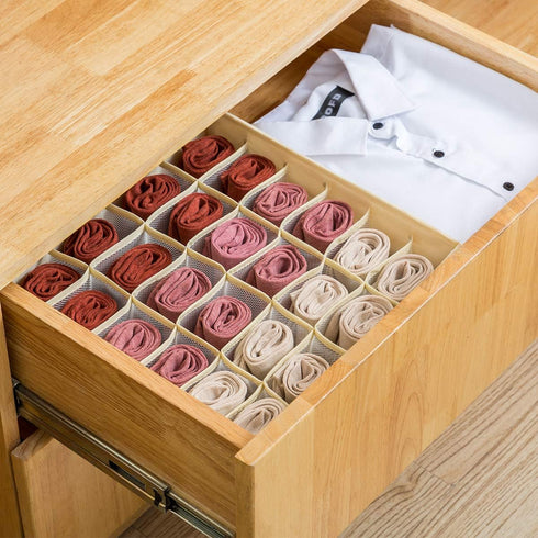 Qozary 2 Pack Socks Underwear Drawer Organizer, 24 Cell or 16 Cell Collapsible Storage Boxes