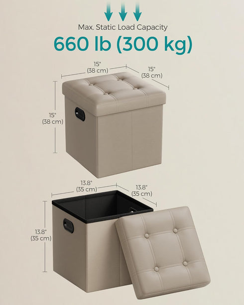 15 Inches 660 lb, ULSF030K03 SONGMICS Mazie Collection - Ottoman with Storage, Footstool, Storage Ottoman with Metal