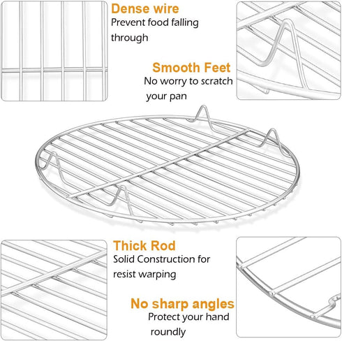 P&P CHEF Round Cooking Rack, 3 Pcs Stainless Steel Baking Cooling Steaming Grilling Rack for Air Fryer and Oven (7.5 +