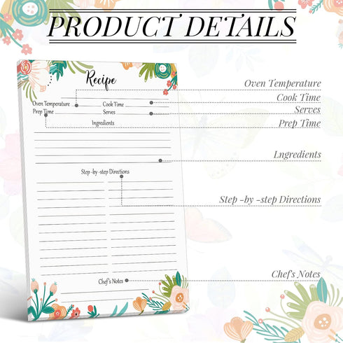 50 Sheets Full Size Recipe Paper Refill Pages, 8.5 x 11 Inch for Recipe Binder Book