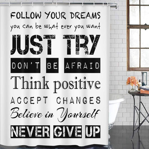 Emvency Inspirational Shower Curtain - Positive Quotes for Kids Boys, Waterproof Polyester Fabric 72 x 72 inches