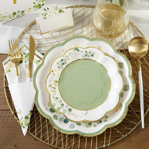 Kate Aspen Sage Green Party Decorations, Eucalyptus Floral Print 7 in. Decorative Paper Plates, Set of 16 for Showers