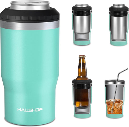 HAUSHOF 4 in 1 Insulated Stainless Steel Can Insulator, Fits Standard &