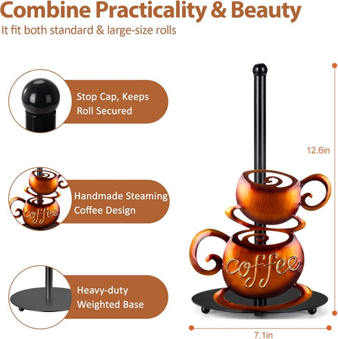 Countertop 3D Standing Paper Towel Roll Holder for Coffee Lovers Women Men, Farmhouse Kitchen Decor and Accessories