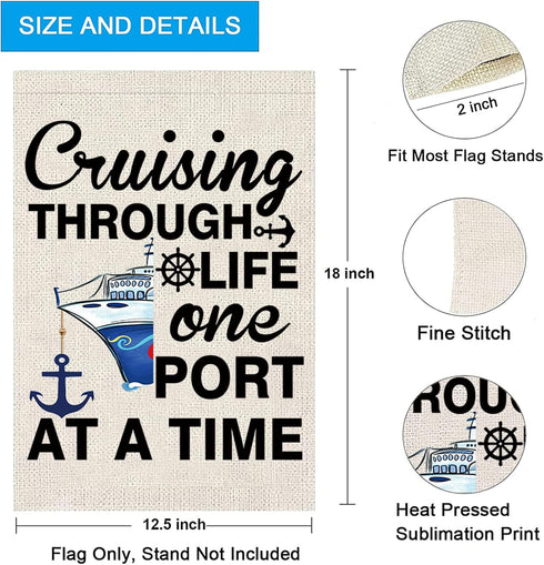 ZJXHPO Cruising Ship Garden Flag Cruise Life Gift Cruising Through Life One Port At A Time Banner Summer Cruise Vacation Decor (Cruise one port flag)