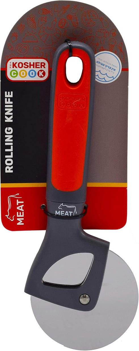 Meat Red Pizza Wheel, Ultra Sharp Rolling Knife with Long Silicone Handle for Home and Kitchen Accessories