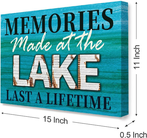 Lake House Wall Art Decor, Memories Made at the Lake, 15" x 12" Canvas Framed Painting for Nature Lovers