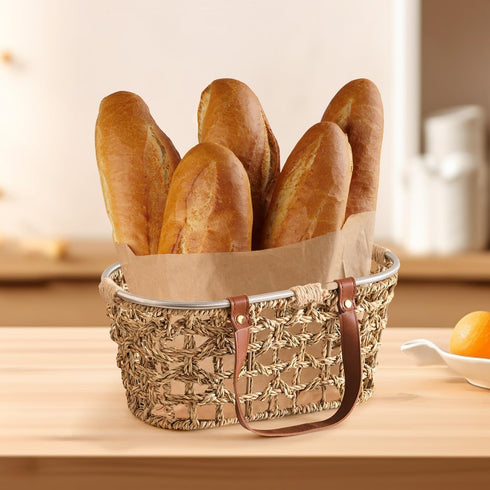 Farmhouse Seagrass Egg Baskets for Collecting Fresh Eggs Handmade Egg Collecting Basket Wicker Oval Storage Basket