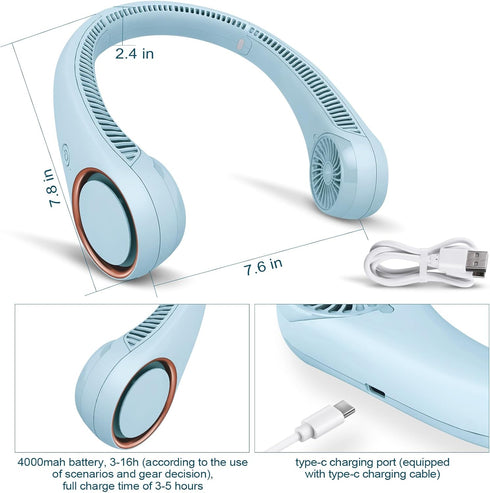 CIVPOWER Neck Fan, Portable Personal Cooling Rechargeable Bladeless Fan, Hands-Free Design for Men Women