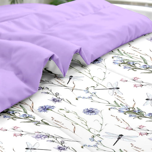 Set 5 Sets Pamnest Comforter Twin Size, Botanical Flower Dragonfly Pcs Bedding for Kids and Adults, Herb Plant