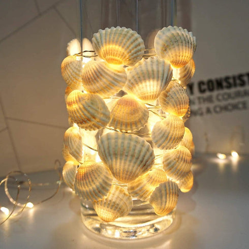 14.1Ft 40 Beach Seashell Decorative String Lights Warm White LED Waterproof Battery Operated Ocean String Lights