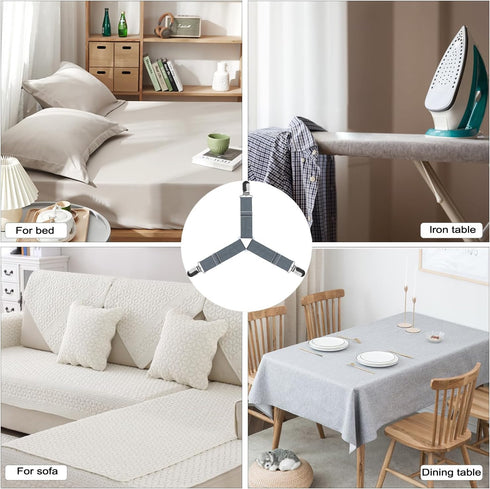 Bed Sheet Straps, Adjustable Fitted Sheet Clips, Easy to Install Fasteners, Say Goodbye to Messy Sheets (Gray-4 Pcs)