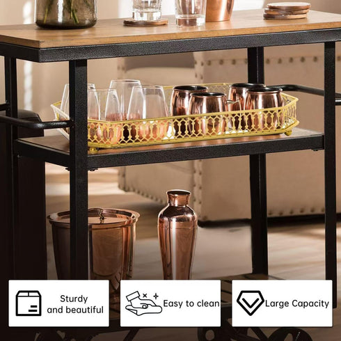 TEITEAI Bar Cart Tray, Decorative Mirrored Tray with Handles, Large Capacity Organizer, Gold