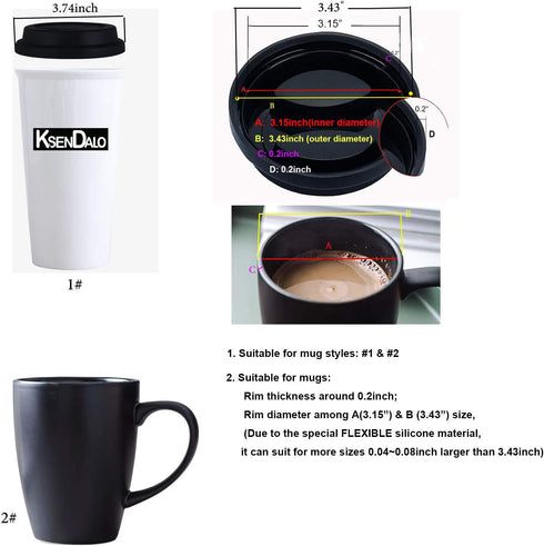 KSENDALO Coffee Mug Lids, Thicker Eco Reusable Silicone Travel Mug Cover Set, Mix-color (7pcs, 3.15" Inner Diameter)