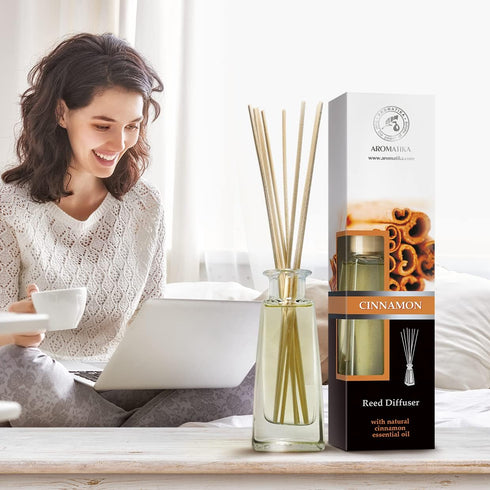 Reed Diffuser Cinnamon, 3.4 Fl Oz (100ml) - Home Fragrance Aromatherapy Air Freshener with Cinnamon Essential Oil