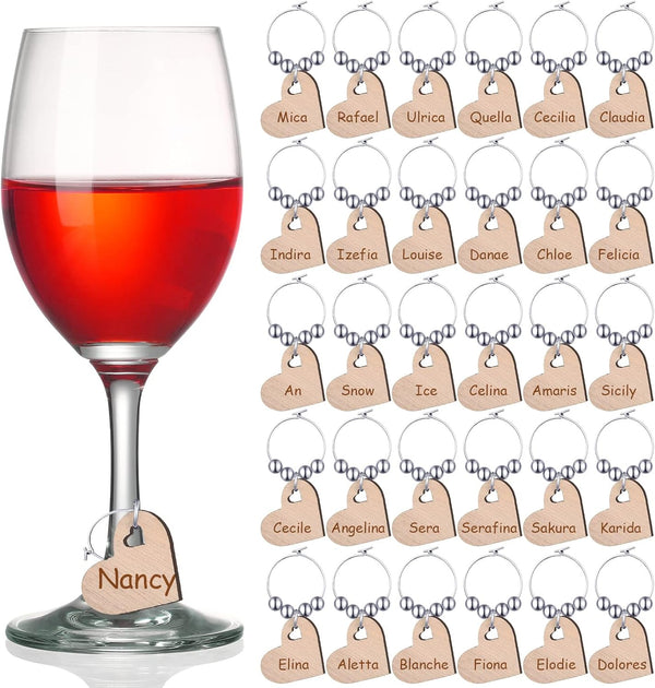 Chinco Easter Wooden Wine Charms for Stem Glasses, Heart Shaped Drink Marker Tags for Wedding Party Decorations