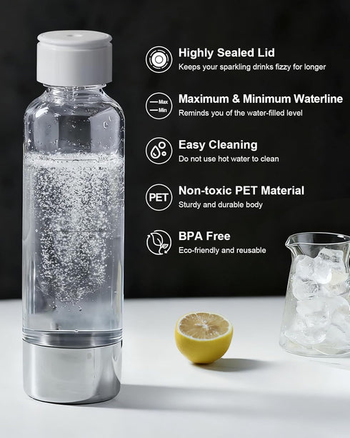 1L MOKKOM Soda Maker Bottle, Reusable Sparkling Water Bottles, BPA Free PET Carbonating Bottles, Replacement Bottle