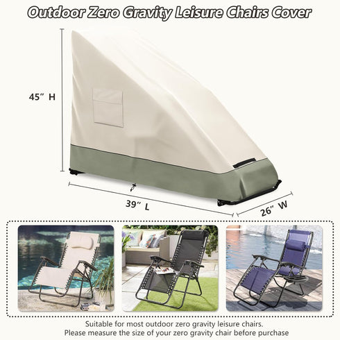 600D Green,39" 26" 45" Zero Gravity Chair Cover,Outdoor Heavy Duty Waterproof Zero Gravity Lounge Chair Cover,Patio