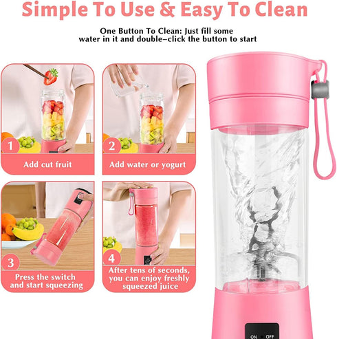 Portable Blender, Personal Size for Shakes and Smoothies, USB Rechargeable Mini Travel Fruit Juicer Cup Mixer, 13oz