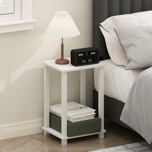 Furinno Simplistic Night Stand, 2-Tier Small Nightstand with Open Shelf, Toolless Assembly
