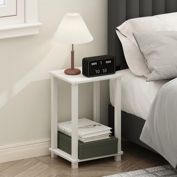 Furinno Simplistic Night Stand, 2-Tier Small Nightstand with Open Shelf, Toolless Assembly