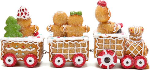 9.25 Hodao Length Christmas Gingerbread Man Train Decorations Xmas Train Figurines Winter Decor Handmade Polyresin