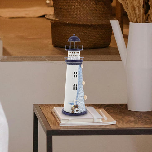 Ciieeo Lighthouse Candle Lantern, Iron Tealight Candle Holder Nautical Lighthouse Figurine for Coastal Table Decor