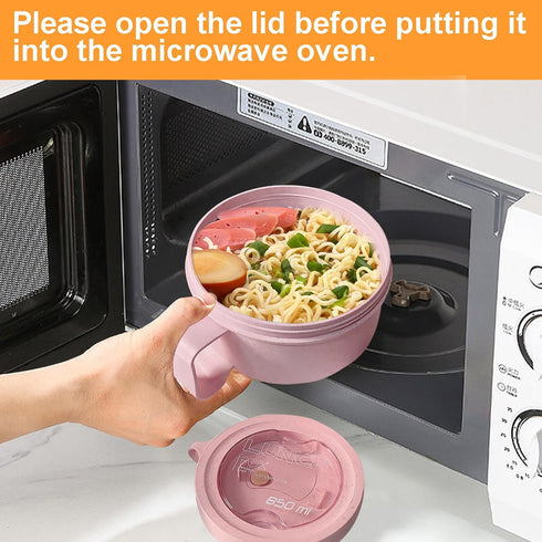 2Pack 28.7oz Wheat Straw Microwave Ramen Bowl Set, Noodle Bowls with Lid and Spoon, BPA-Free (Pink+Green)