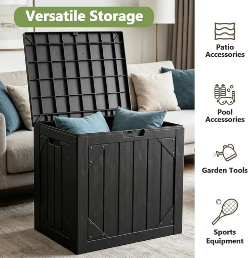 Box,30 Outdoor Storage Gallon Deck Box Outdoor Storage Bench Outside Waterproof Resin Storage Bench, Lockable Patio