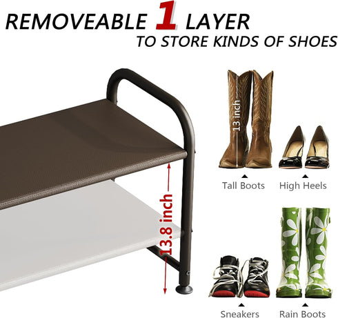 2 Closet INGIORDAR Shoe Rack Tier Long Storage Organizer Wide Metal Shoe Shelf for Entryway Brown
