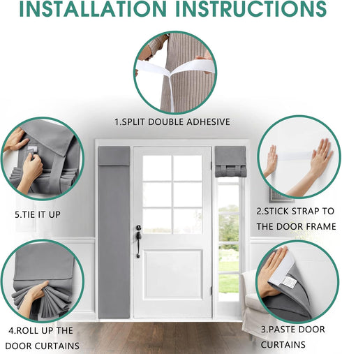 HOMEIDEAS Side Door Curtains for Small Windows, 2 Panel Privacy Covering for Glass Door, Grey