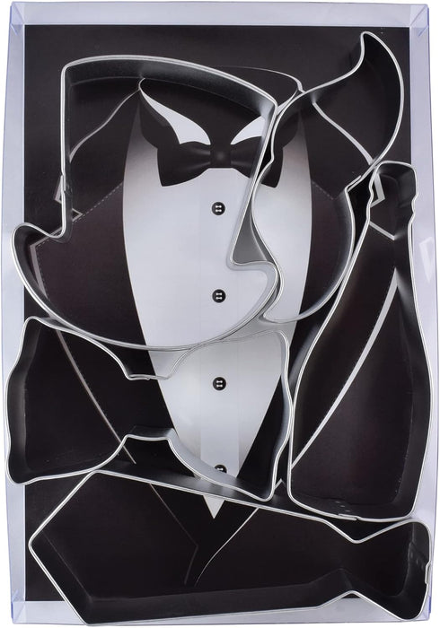 R&M International Handsome Gents Cookie Cutters, Bow Tie, Top Hat, Moustache, Champagne Bottle, Neck Tie, 5-Piece Set,