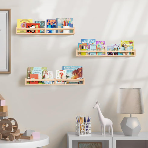 birola 32 inches Set 3,Wood Nursry Shelves of Floating Nursery Book Shelves for Wall,Wall Bookshelves