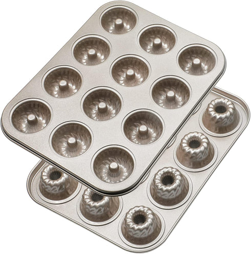 Webake 2 Pack Mini Fluted Tube Cake Pans, 12-Cup Non-stick 1.8 Inches Bundtinis Petite Fluted Cake Mold