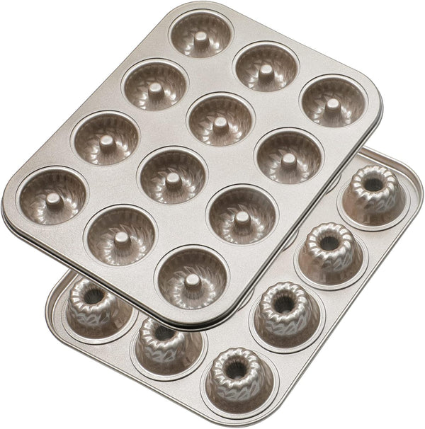 Webake 2 Pack Mini Fluted Tube Cake Pans, 12-Cup Non-stick 1.8 Inches Bundtinis Petite Fluted Cake Mold