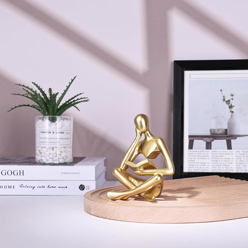 Gold Reading Women Statue, Thinker Sculptures, Abstract Art Ornament, Modern Aesthetic Figurine Decoration, Suitable