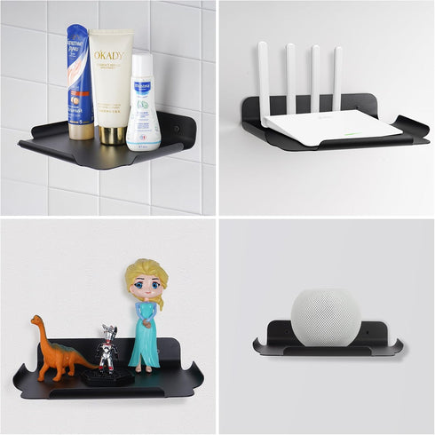 8" Floating Shelves for Wall, Metal Wall Shelf for Smart Home, Speakers, Internet Router, Security Camera (Black)