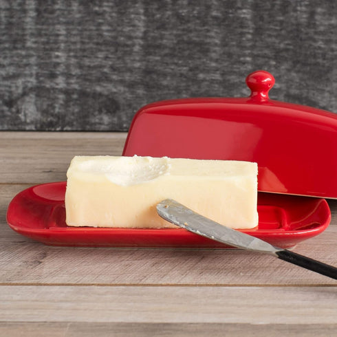 4.5 8 Now Designs Stoneware Rectangle Butter Dish with Lid, Red x
