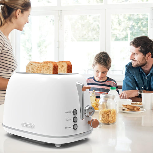Retro Stainless Steel 2 Slice Toaster with 6 Settings, 1.5 In Extra Wide Slots, Bagel/Defrost/Cancel Function