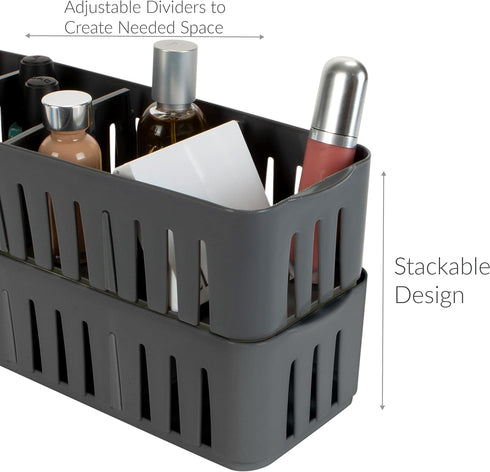Simplify 4 Compartment Stackable Bin with Adjustable Dividers, Drawer Organizer for Office, Desk Supplies, Grey